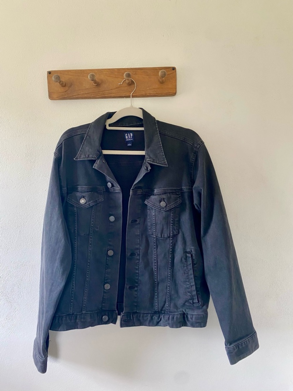 GAP Black Women's Denim Jacket - Classic Button Front, L